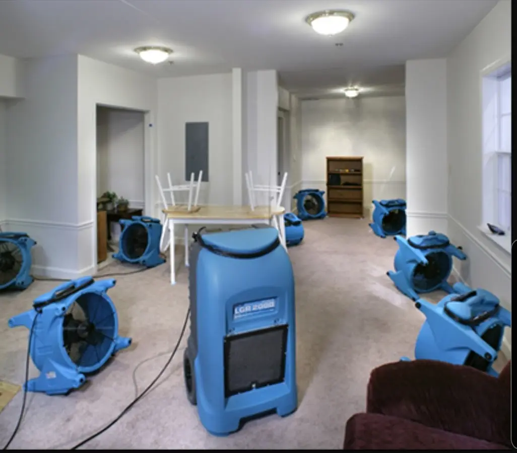 Air movers and dehumidifier setup for Water Damage Restoration in North Alamo